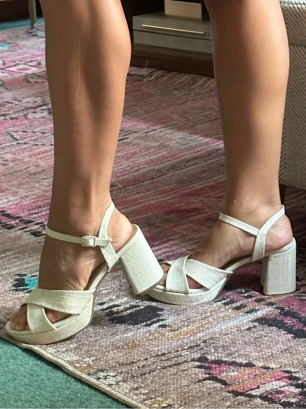 Kenneth Cole Reaction Ivory Woven Block Heel Sandals